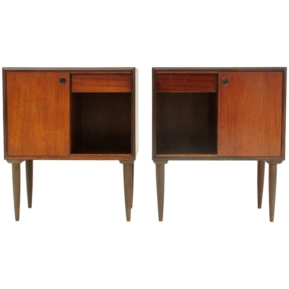 Two Italian Teak Nightstands with Drawer, 1950s