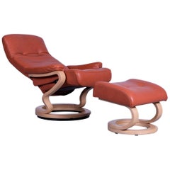 Himolla Zerostress Armchair and Footstool Set Leather Orange Recliner