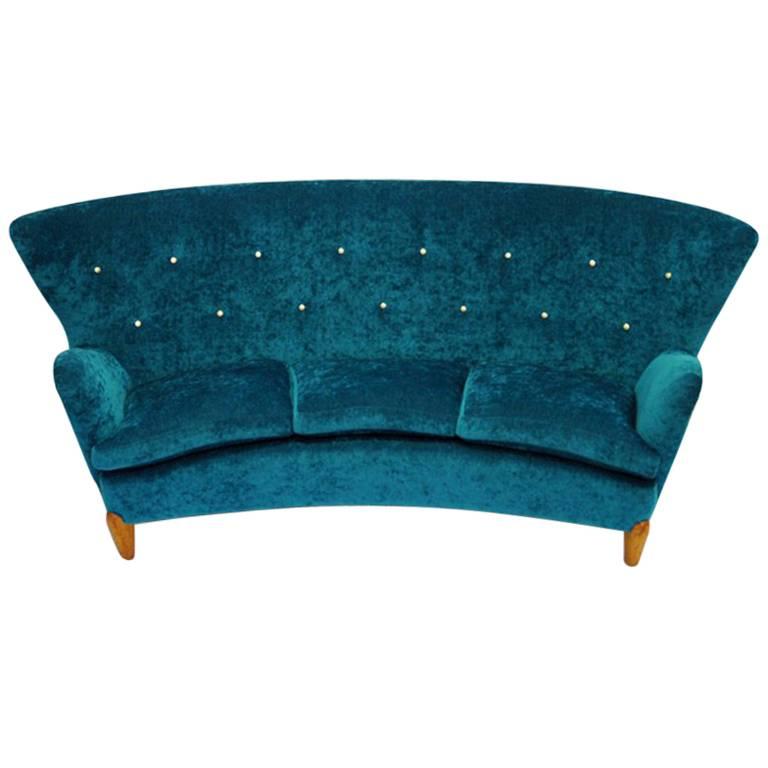 Midcentury Swedish Sofa in Seagreen Plush, 1940s