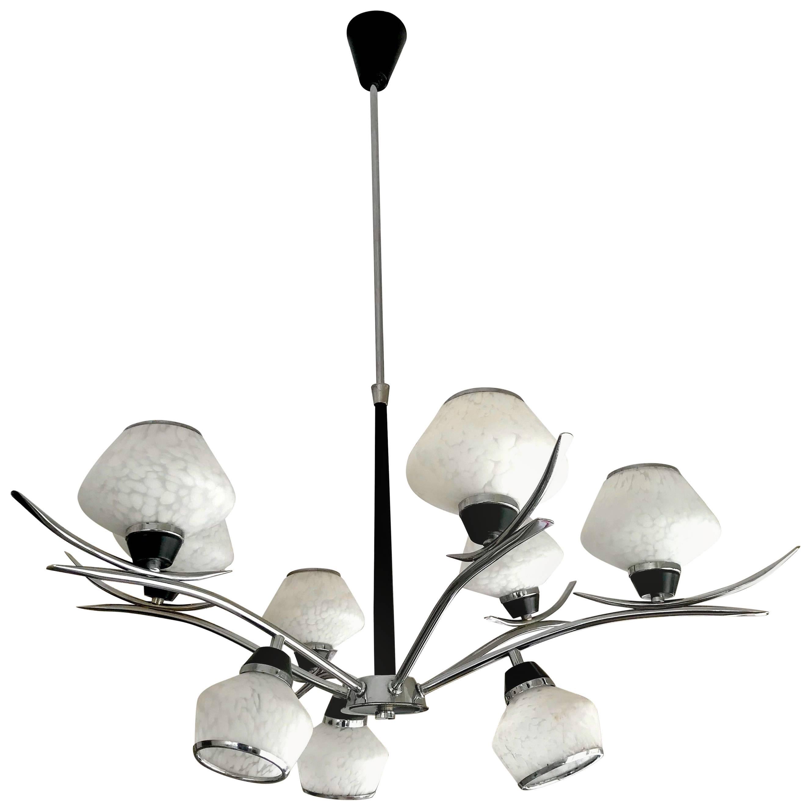 Stilnovo mid-century italian Chandelier Glass chrome frame, 1970 For Sale