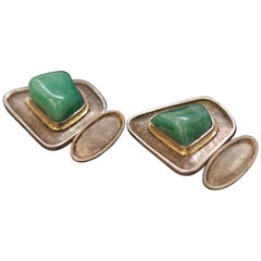 Vintage Adventurine Stone Cufflinks, hallmarked 1975