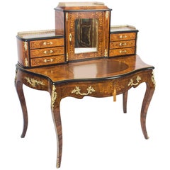 Antique Victorian Burr Walnut and Marquetry Bonheur Du Jour, 19th Century