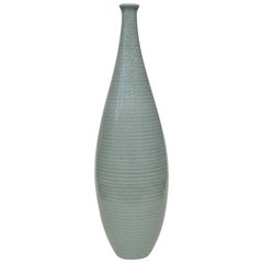 Vintage Tall Swedish 1950s Celadon Ceramic Bottle Vase