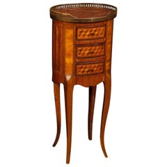 French Inlaid Side Table in Mahogany, Maple, Walnut, Rosewood with Marble-Top