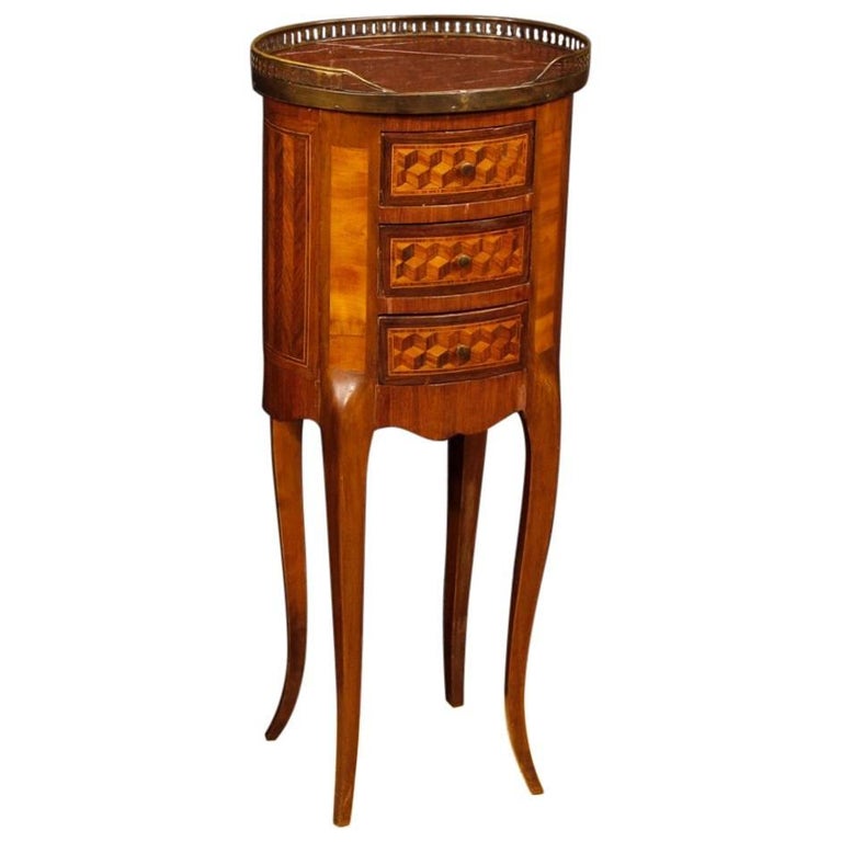 French Inlaid Side Table in Mahogany, Maple, Walnut, Rosewood with