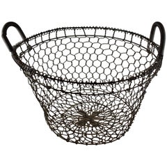 Antique 19th Century French Large Metal Handled Maison de Campagne Grillage Basket