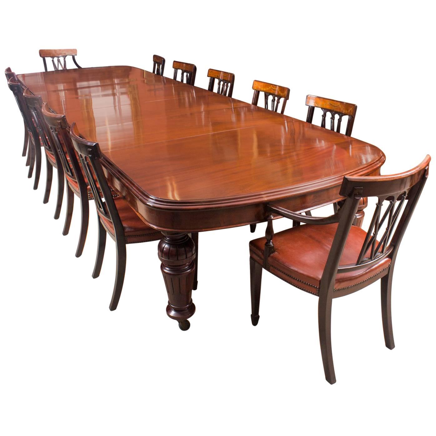 Antique D End Mahogany Dining Table and 12 Chairs by Edwards & Roberts