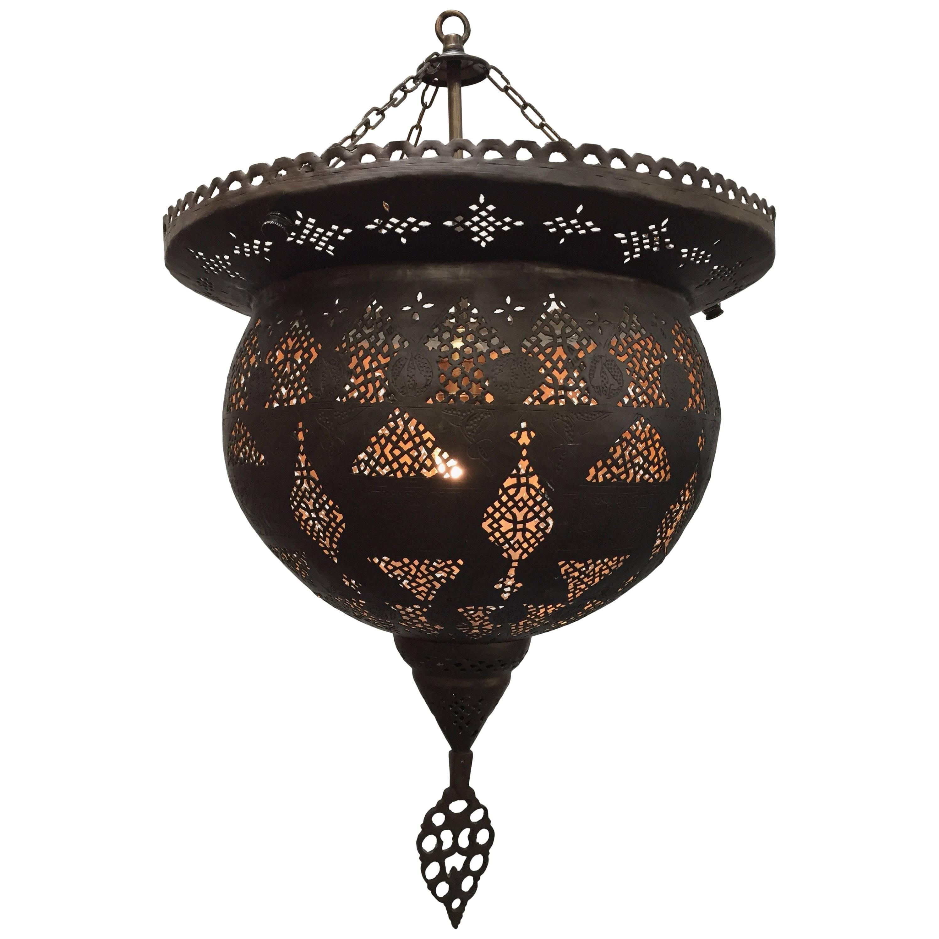Antique 19th Century Hand-Crafted Moorish Pierced Brass Turkish Chandelier For Sale