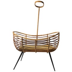 Retro Rattan Bassinet Crib Cradle by Dirk van Sliedrecht, Rohé Noordwolde, 1950s