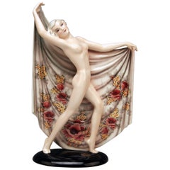Goldscheider Vienna Nude Lady Dancer with Cloth Painted Flowers Nr. 8377