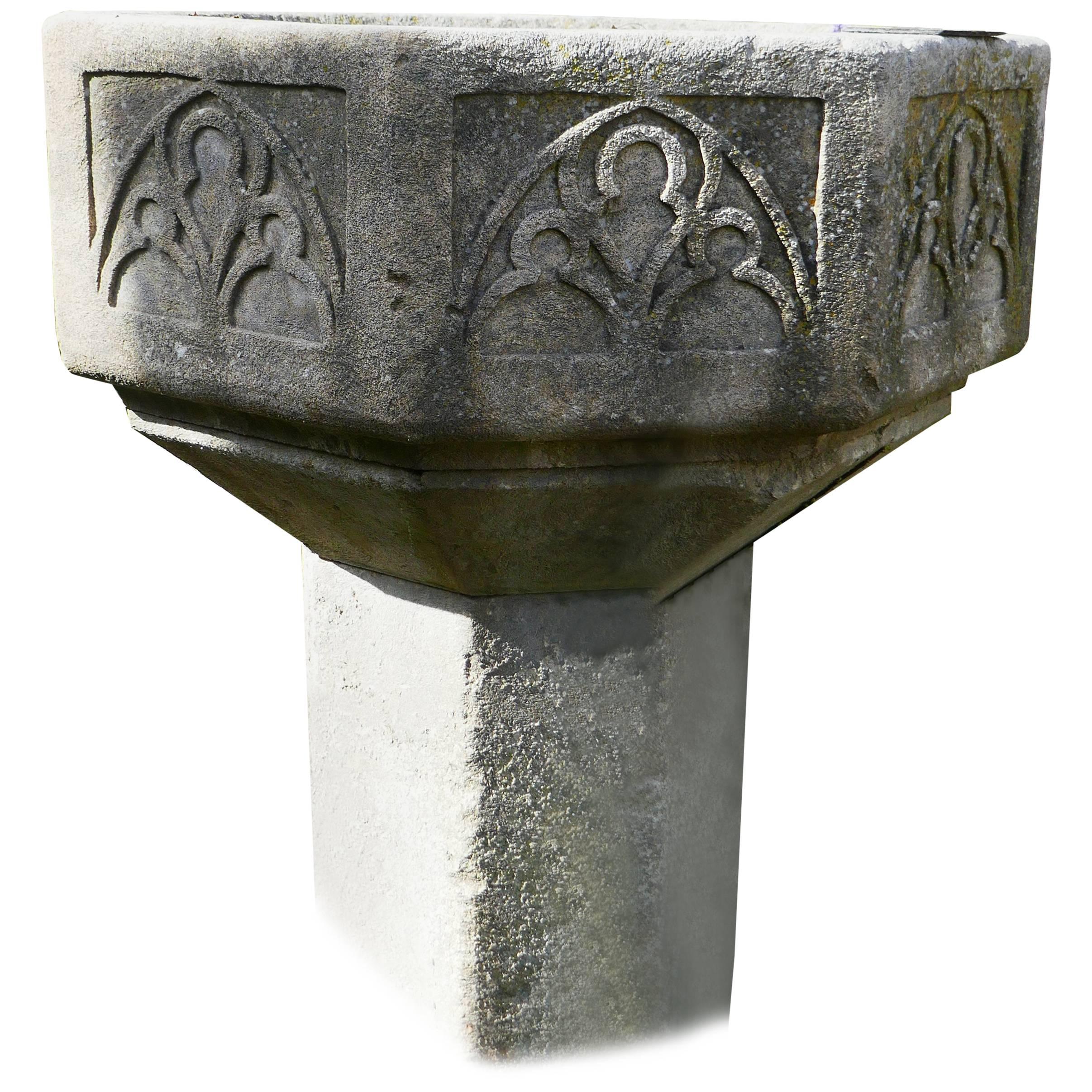 20th Century Baptistery Hand-Carved in Natural French Limestone, Provence For Sale