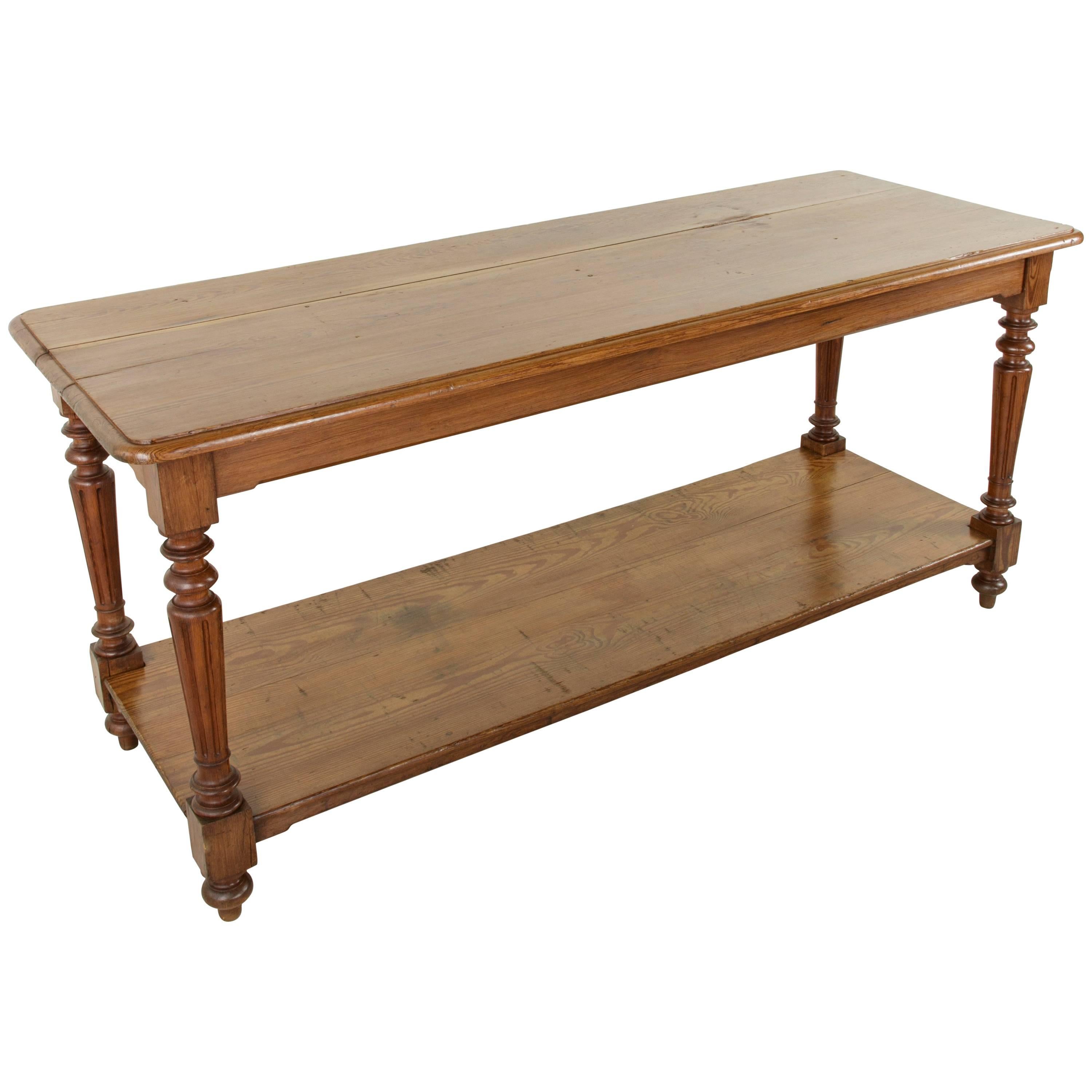French Pitch Pine Draper's Table, Work Table, or Kitchen Island, circa 1900