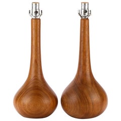 Pair of Mid-Century Modern Teak Wood Lamps