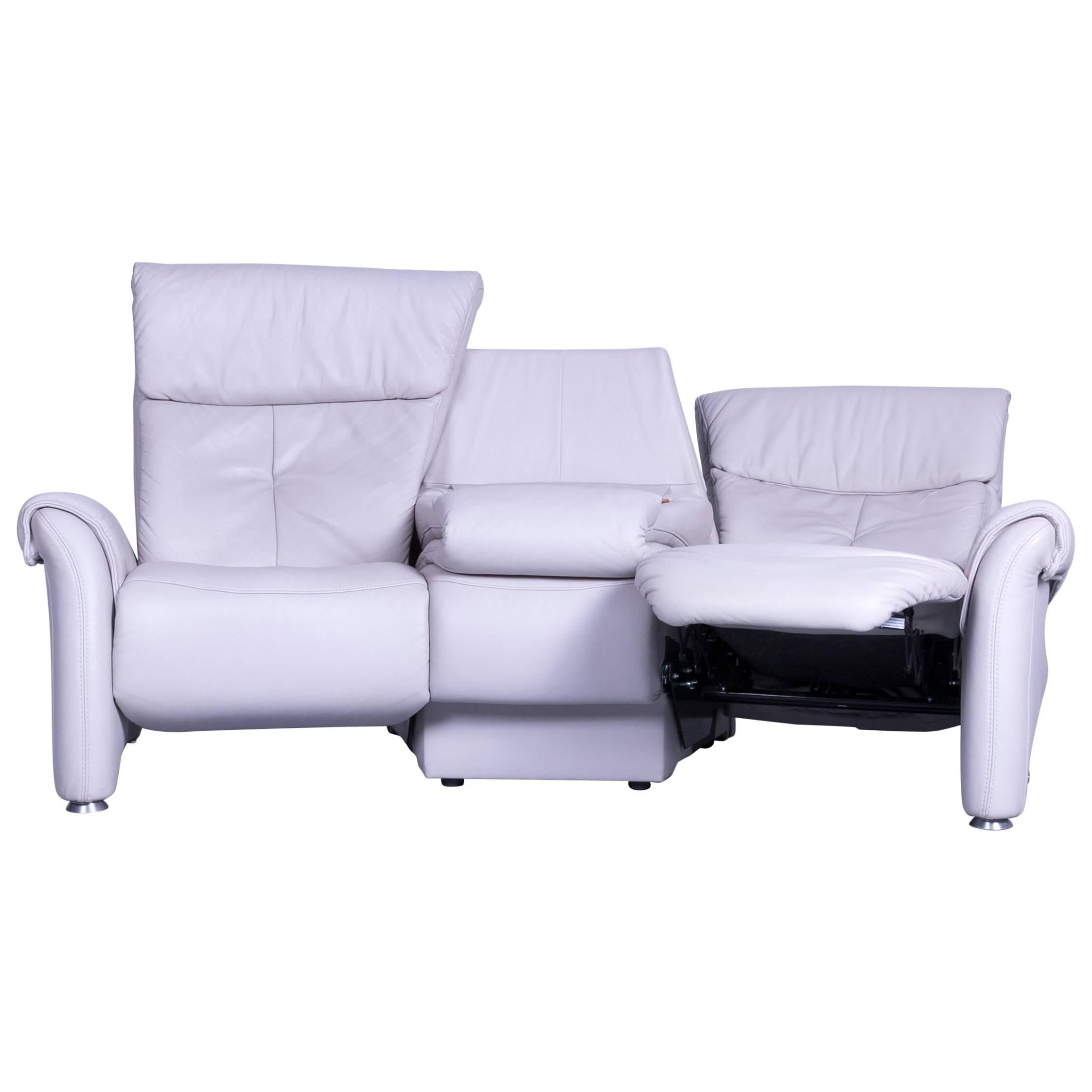 Himolla Designer Sofa Leather Grey Two-Seat Trapez Couch Germany