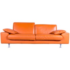 Laauser Designer Sofa Leather Orange Three-Seat Couch
