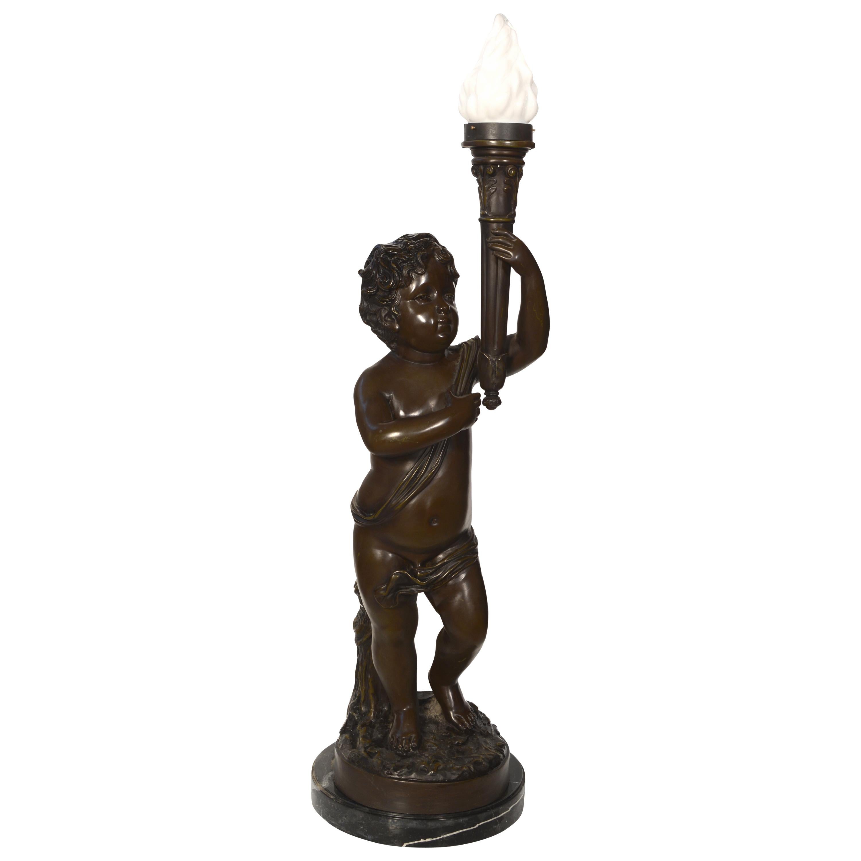 Lampe « Torchière d'enfant » en bronze, XXe siècle