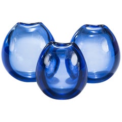 Per Lütken Set of Three Small Tear-Shaped Sapphire Blown Glass Vases