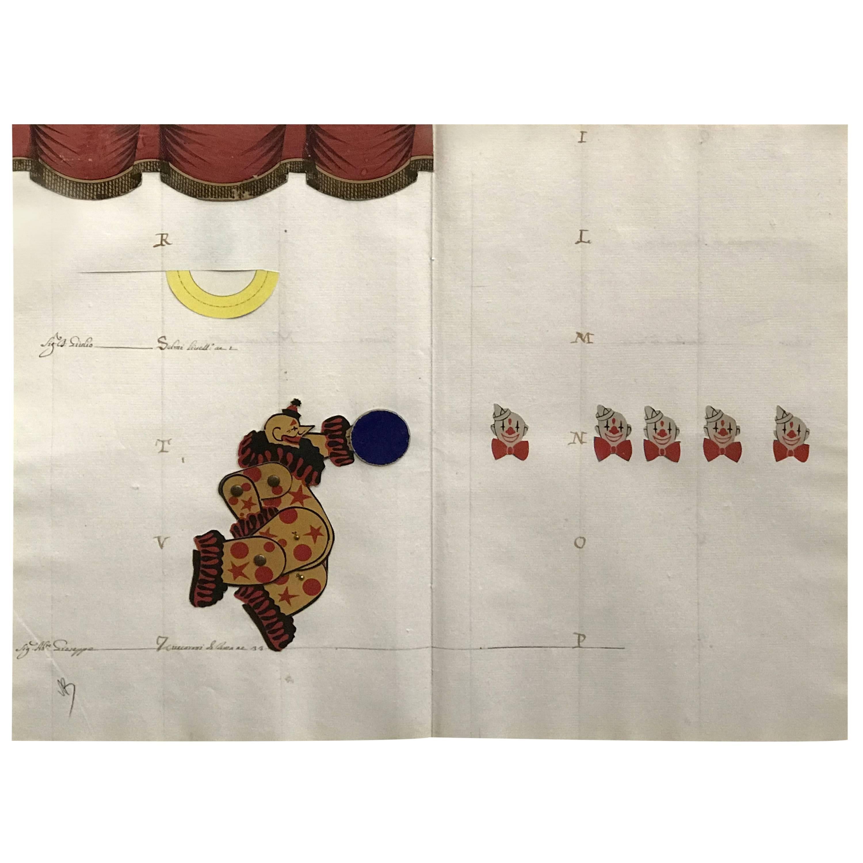 Varujan Boghosian Framed Paper Collage with Clowns