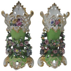 Pair of 19th Century Flower Encrusted Vases