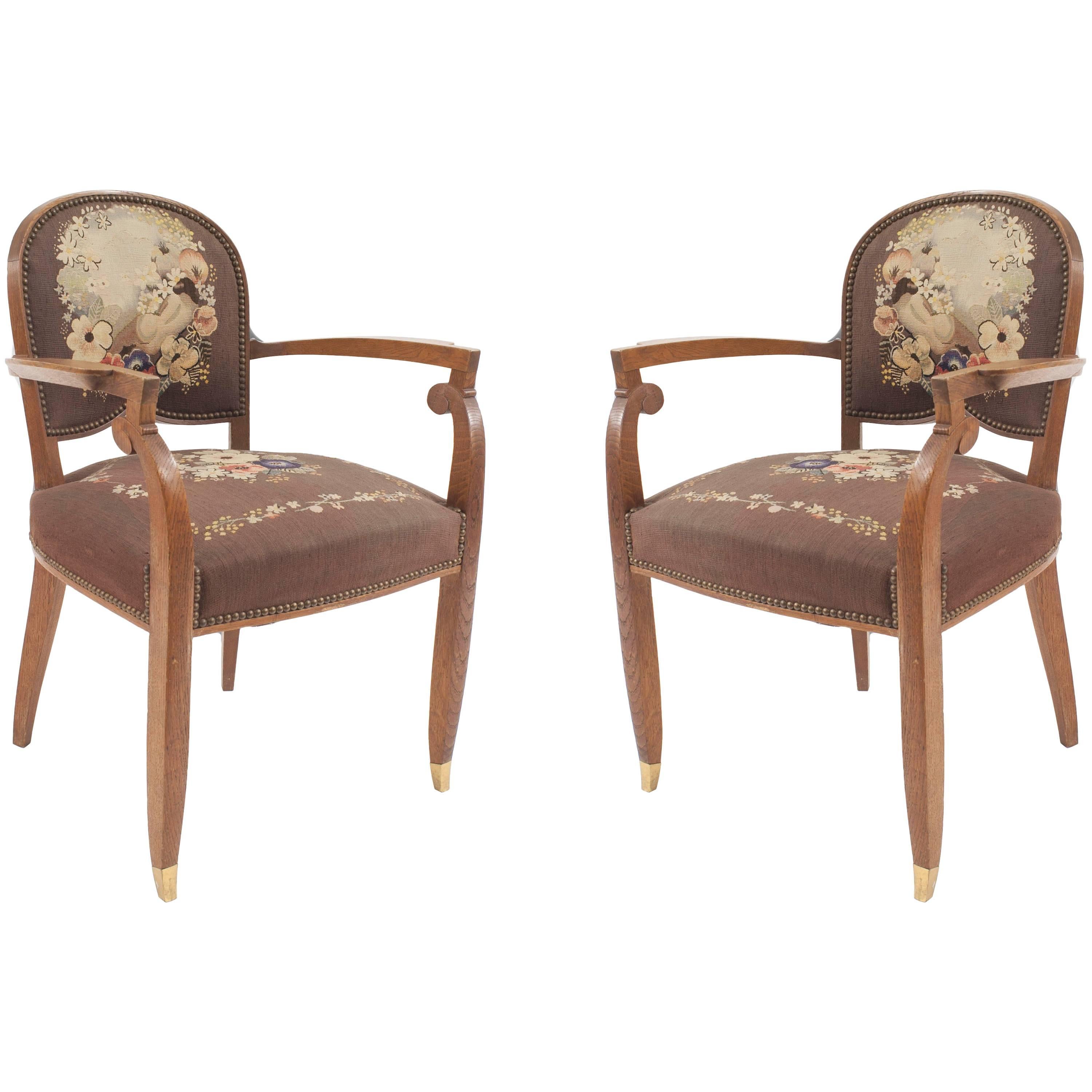 Pair of French Art Deco Tapestry Armchairs