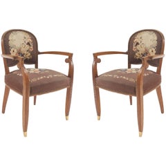 Vintage Pair of French Art Deco Tapestry Armchairs