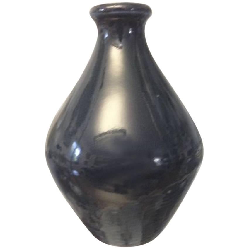 Royal Copenhagen Art Nouveau Crystalline Glaze Vase in Black by Ludvigsen For Sale