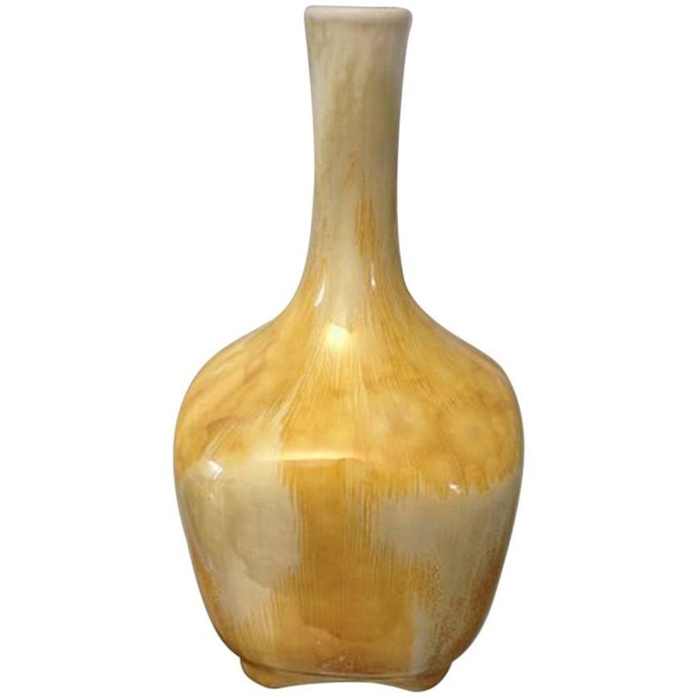 Royal Copenhagen Art Nouveau Crystalline Glaze Vase in Yellow by Søren Berg For Sale