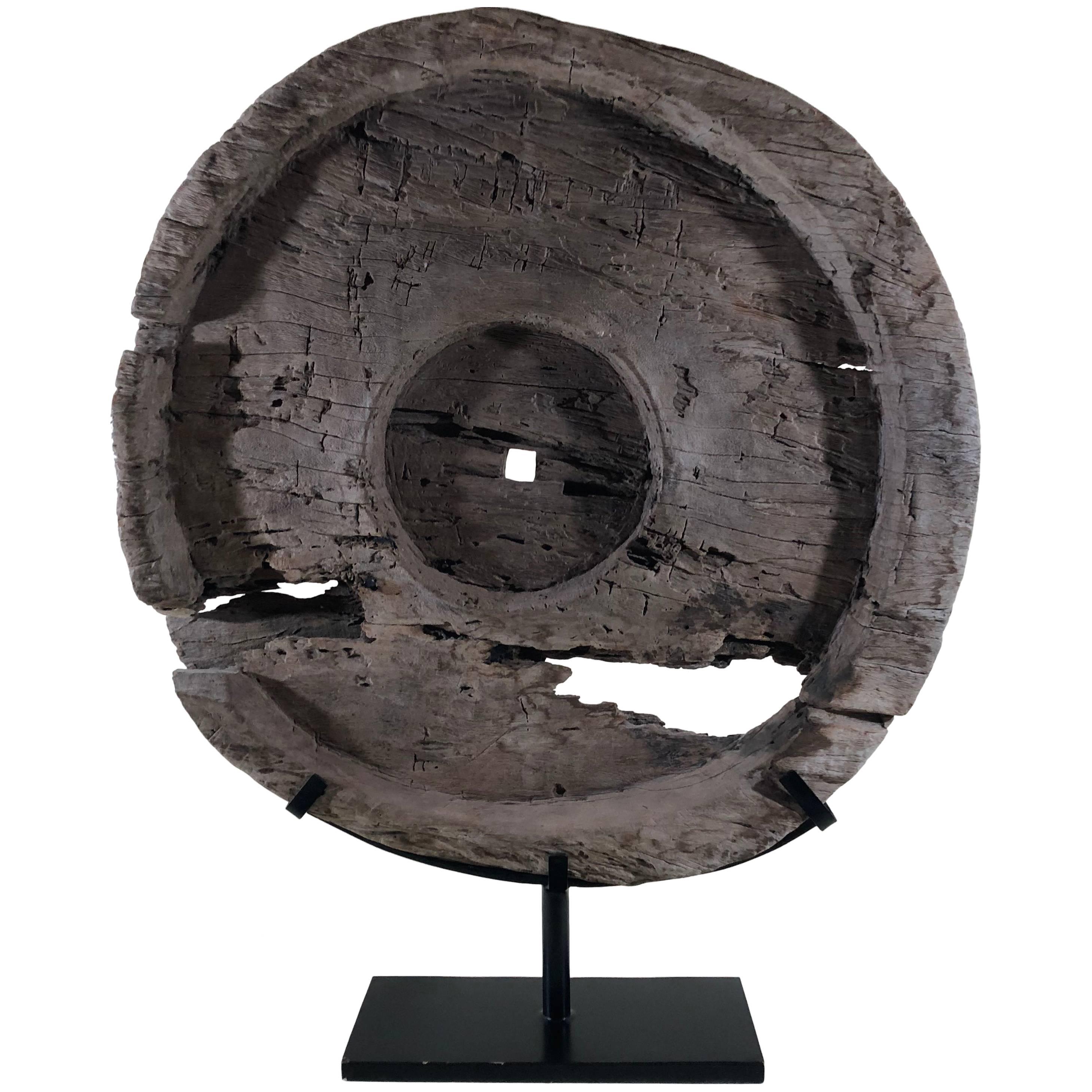 Impressive Teak Antique Ox Cart Wheel from Asia 19th Century For Sale