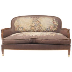 Loveseat Art Decó francés con tapicería de tapicería
