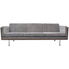 Danish Modern Rosewood Case Sofa by Jydsk Møbelværk, Gray Velvet Upholstery