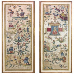 Antique Two Crewel Panels, 19th Century