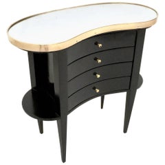 Black Side Table/Vanity Table with Drawers and with a Mirrored Top, Italy, 1950