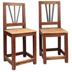 Delightful Pair of Primitive Country Side Chairs