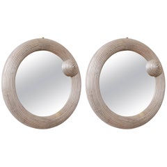 Pair of Round Silver Gilded Wood Mirrors
