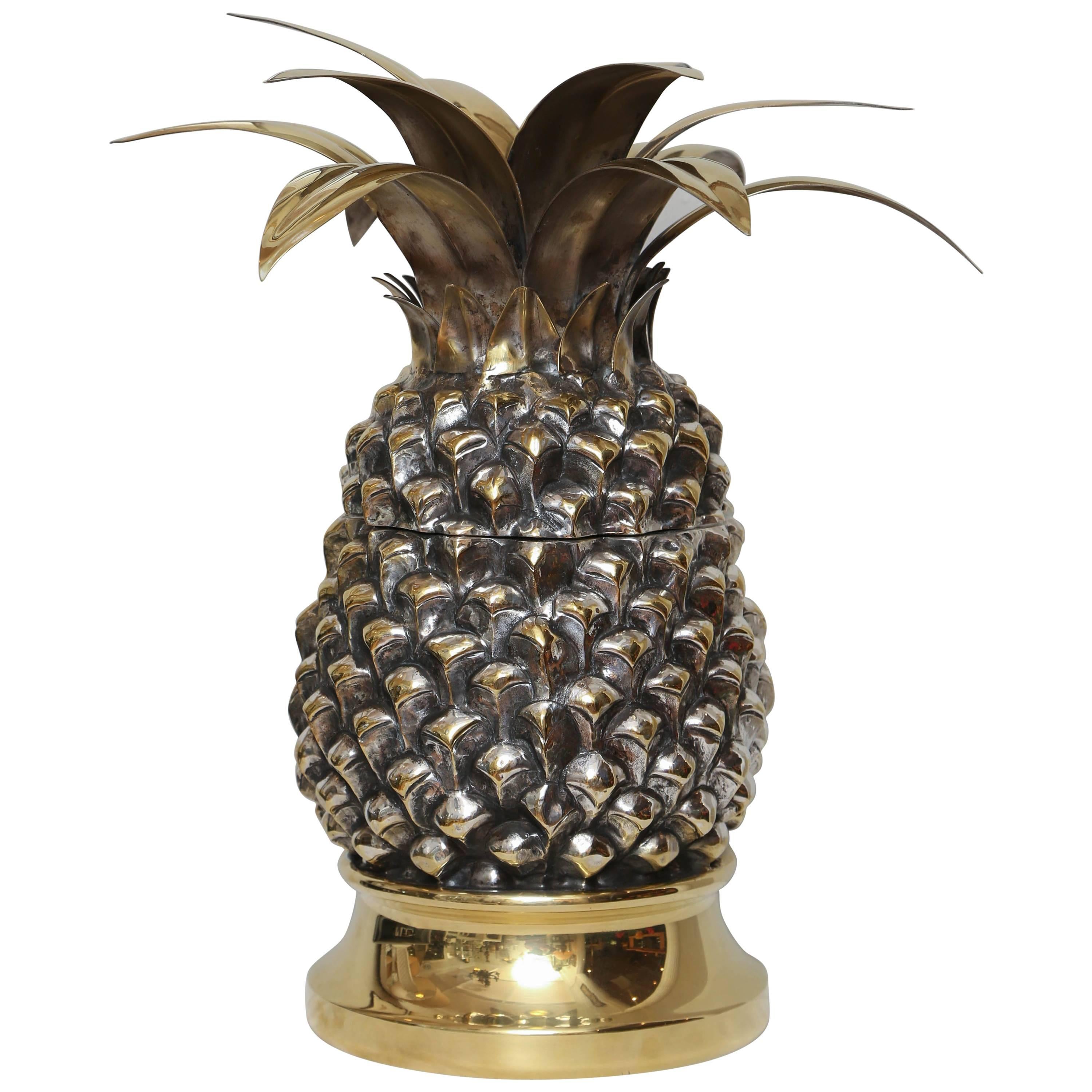 Vintage Silver Plate and Brass Pineapple Ice Bucket