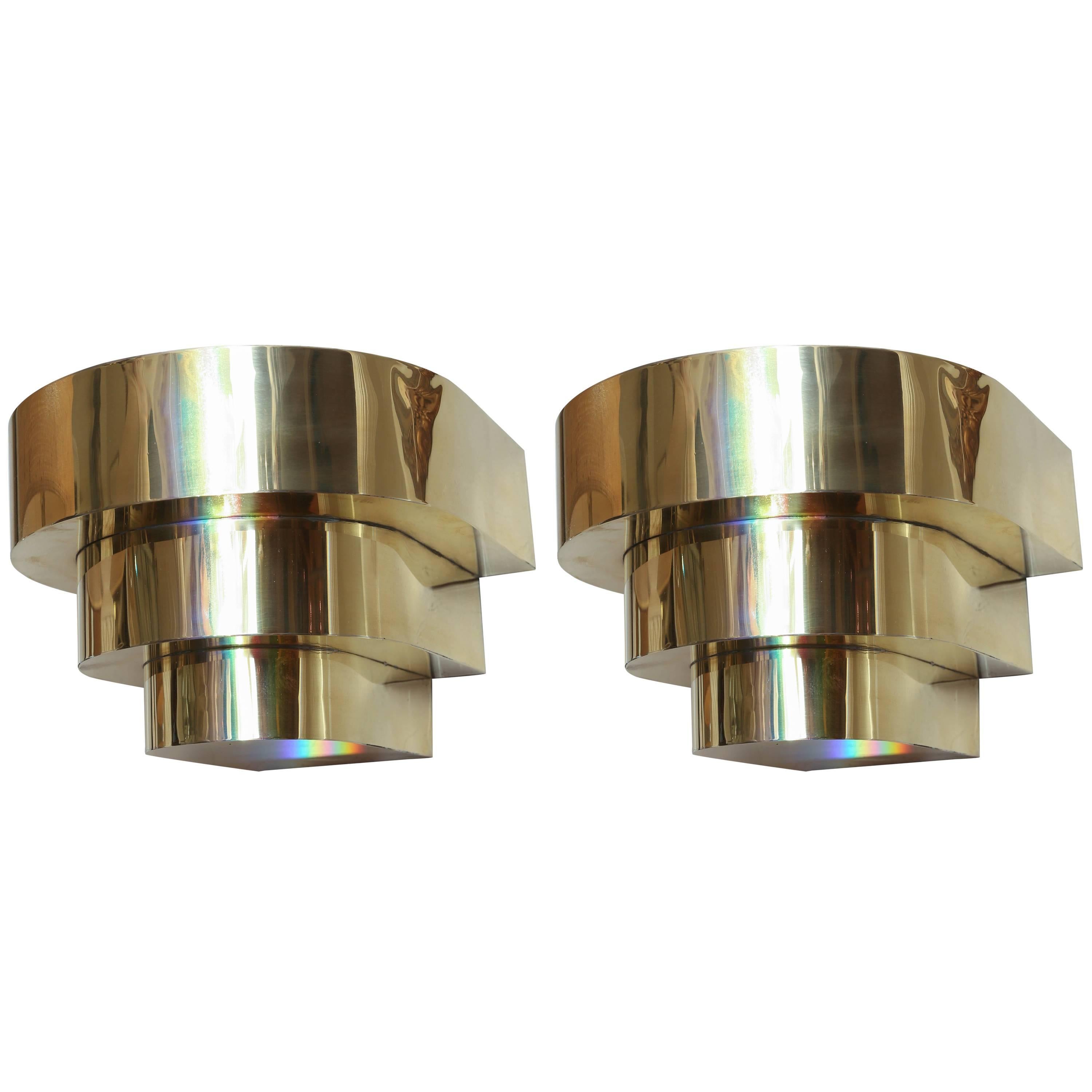 Pair of Polished Brass Art Deco Style Wall Brackets