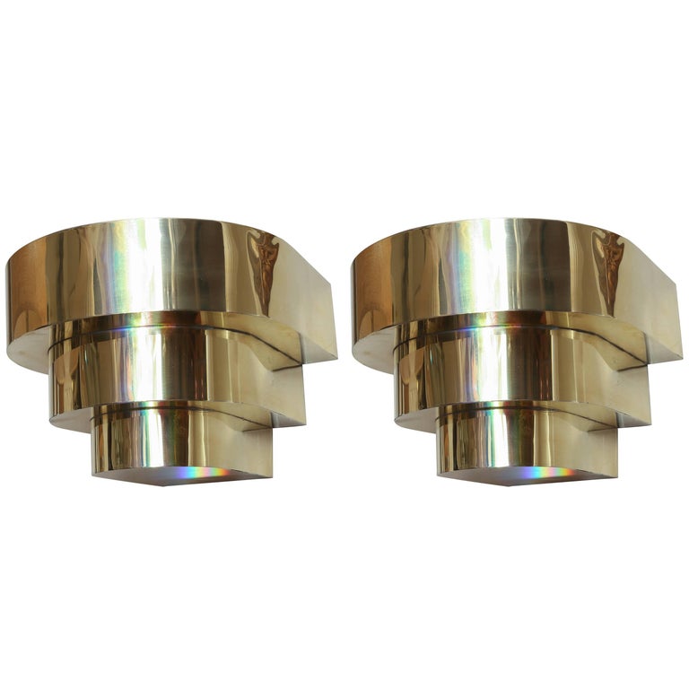 Pair of Polished Brass Art Deco Style Wall Brackets at 1stDibs