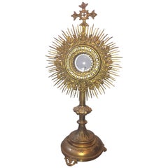 Antique French Brass Ornate Starburst Monstrance/Reliquary