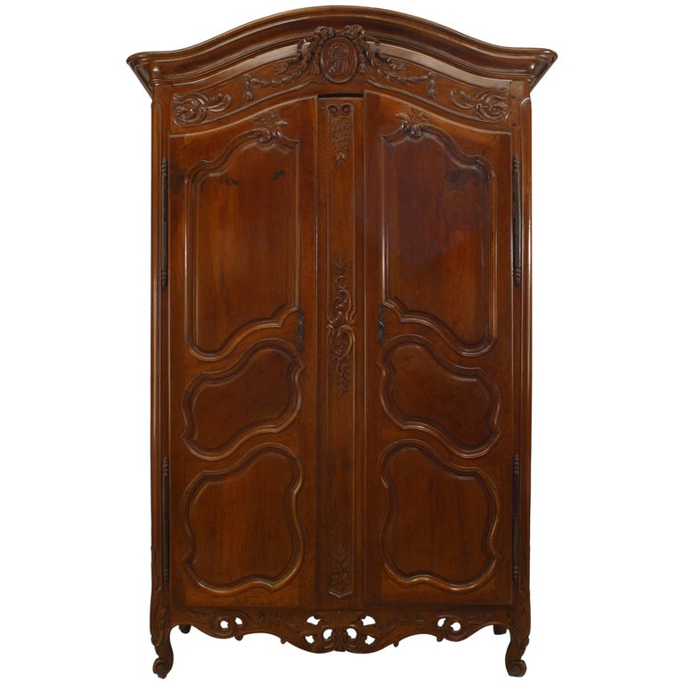 French Provincial Carved Walnut Armoire For Sale at 1stDibs
