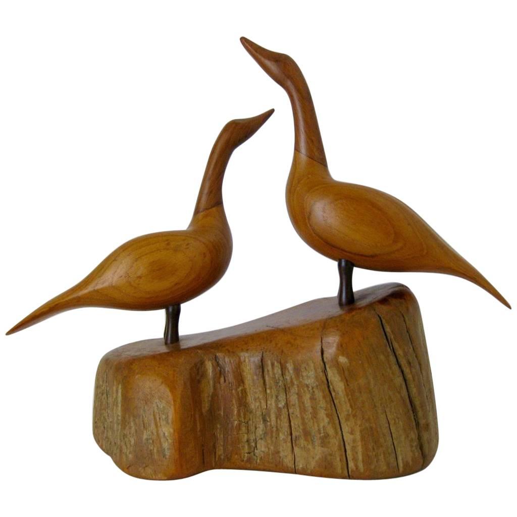Walnut and Cherry Carved Canadian Geese Sculpture by I. Grantins, Canada