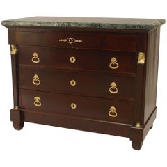 French Empire Style Mahogany Chest with Green Marble Top