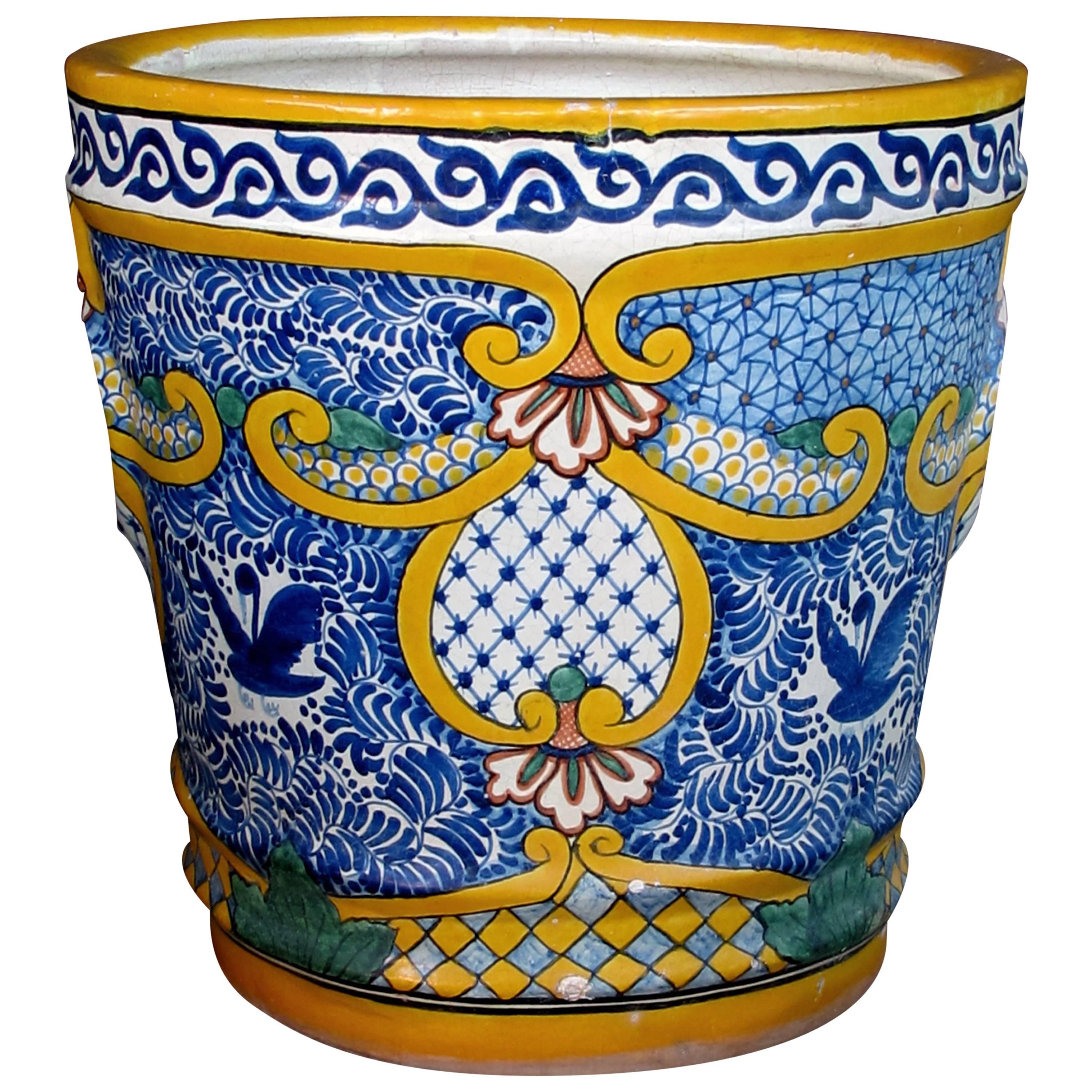Massive and Colorfully-Glazed Mexican Conical-Form Pot