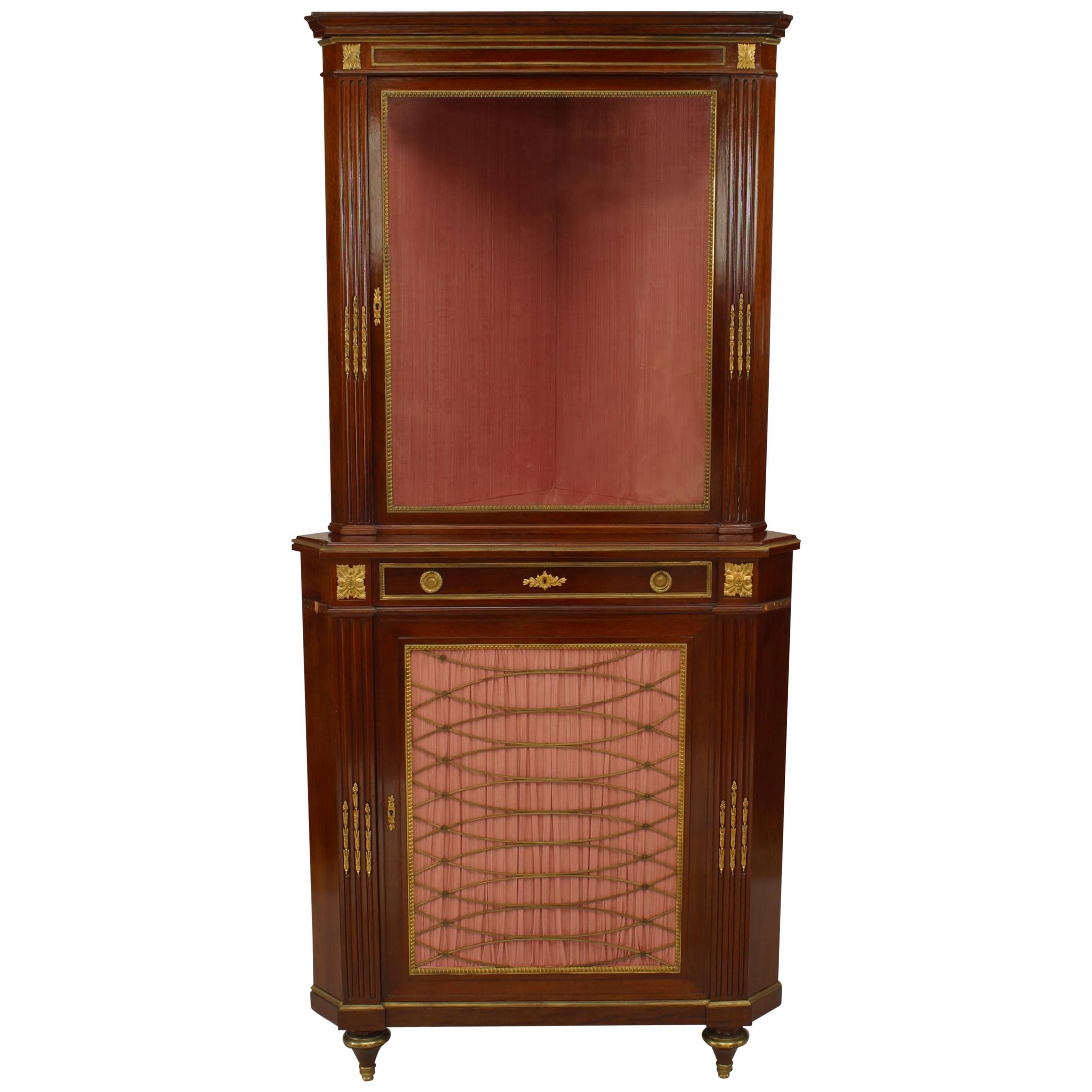 French Louis XVI Style Mahogany Corner Cabinet For Sale