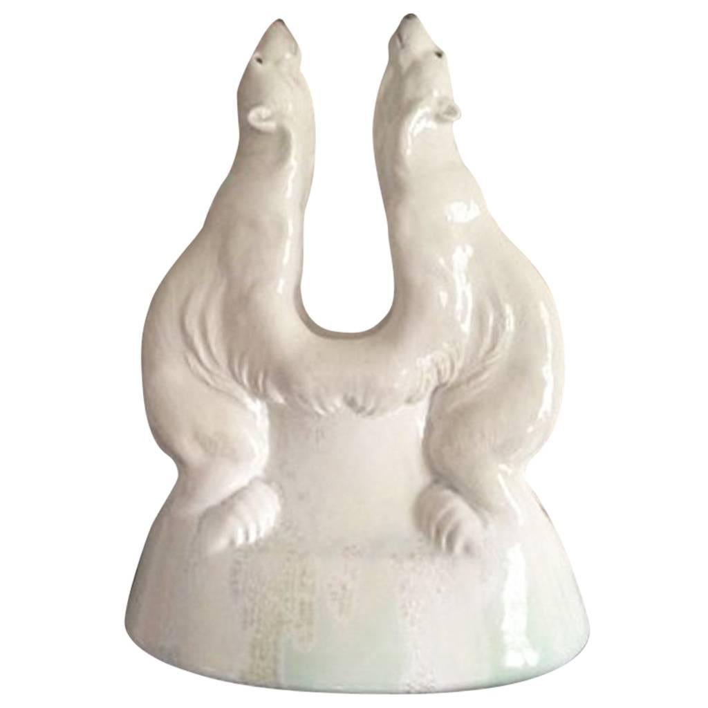 Royal Copenhagen Crystalline Vase with Two Polar Bears by Valdemar Engelhardt For Sale