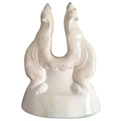 Royal Copenhagen Crystalline Vase with Two Polar Bears by Valdemar Engelhardt