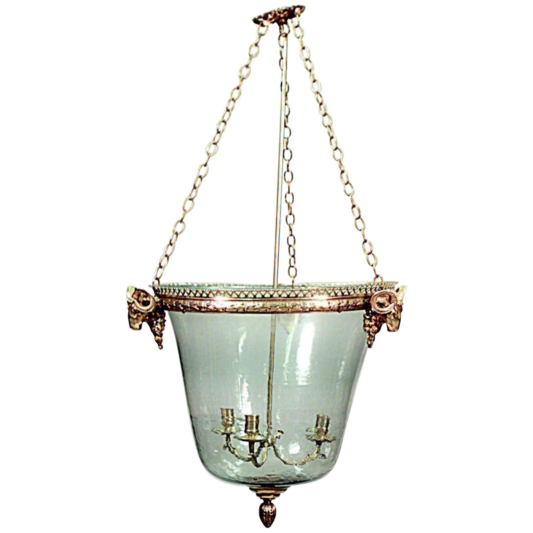 French Louis XVI Style Bronze Dore and Glass Hanging Lantern