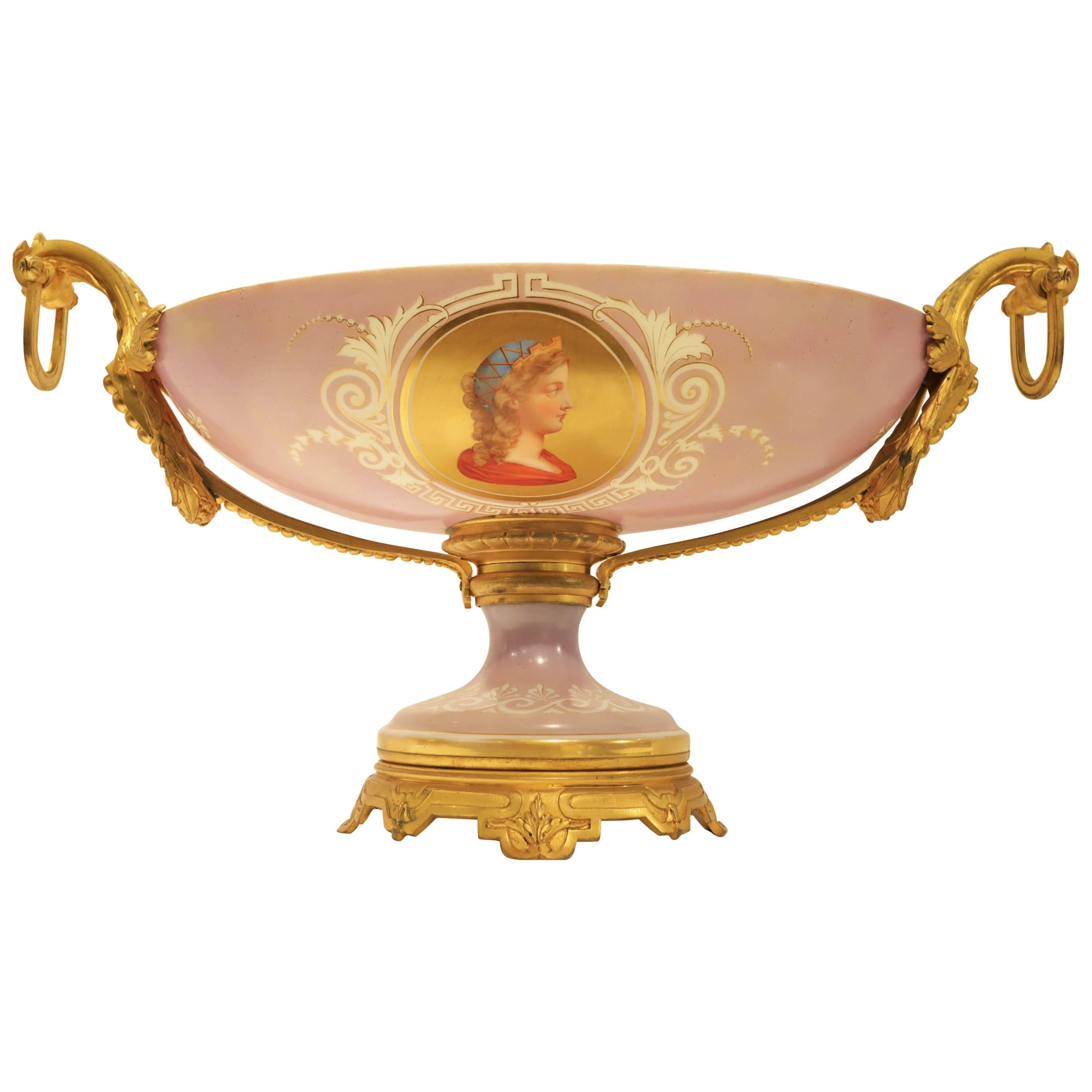 French Opaline Glass Bronze Mounted Centerpiece Attributed Baccarat For Sale