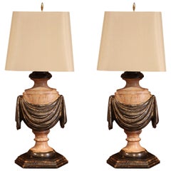 Pair of Italian Carved Lamp Bases with Polychrome Antique Painted Finish