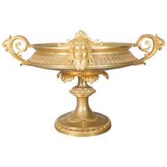 French Neoclassical Figural Gilt Bronze Masks and Lions Urn Compote, circa 1880