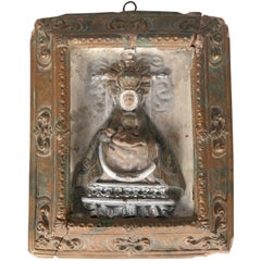 18th Century Italian Terracotta Gilt and Silver Religious Icon of Mother Mary